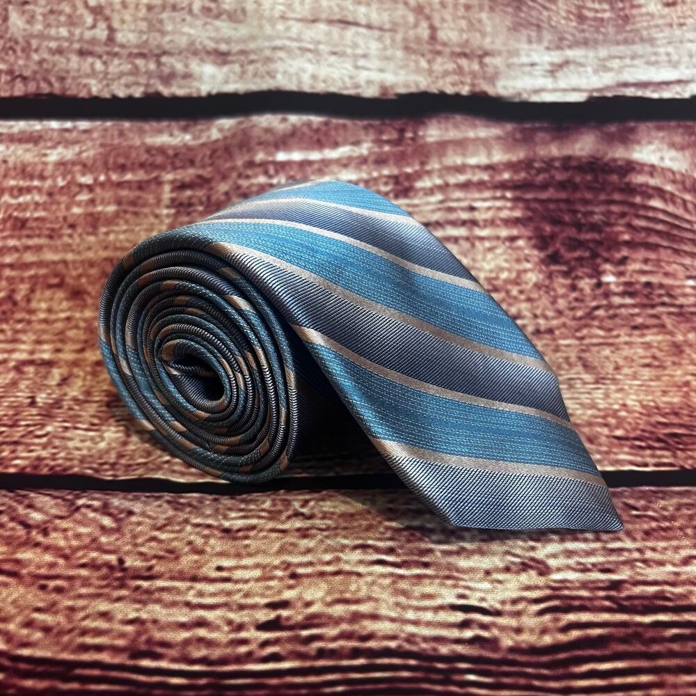 Joseph Abboud 100% Silk Skinny Tie 58x3 Striped Blue Purple Gold Retro Classic